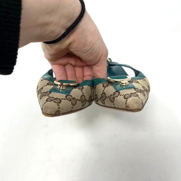 Gucci Vintage GG Monogram Sling Back Pointed Toe Pump Kitten Heel size 7 - Picture 3 of 8